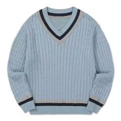 12Pcs Threaded Knit Pullover Sweater Blue